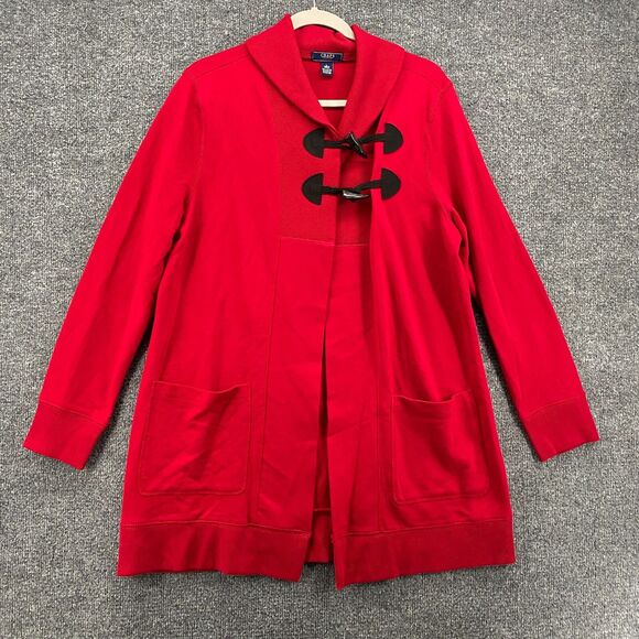 Chaps Cardigan Sweater Womens L Red Button Up Long Ladies Casual Holiday Comfy - Picture 1 of 7